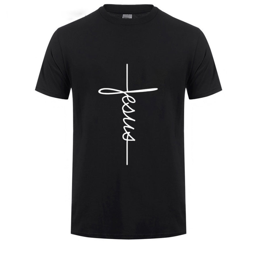 Jesus Cross T-shirts Men, Women, English, Digital Letters, Street Short Sleeve