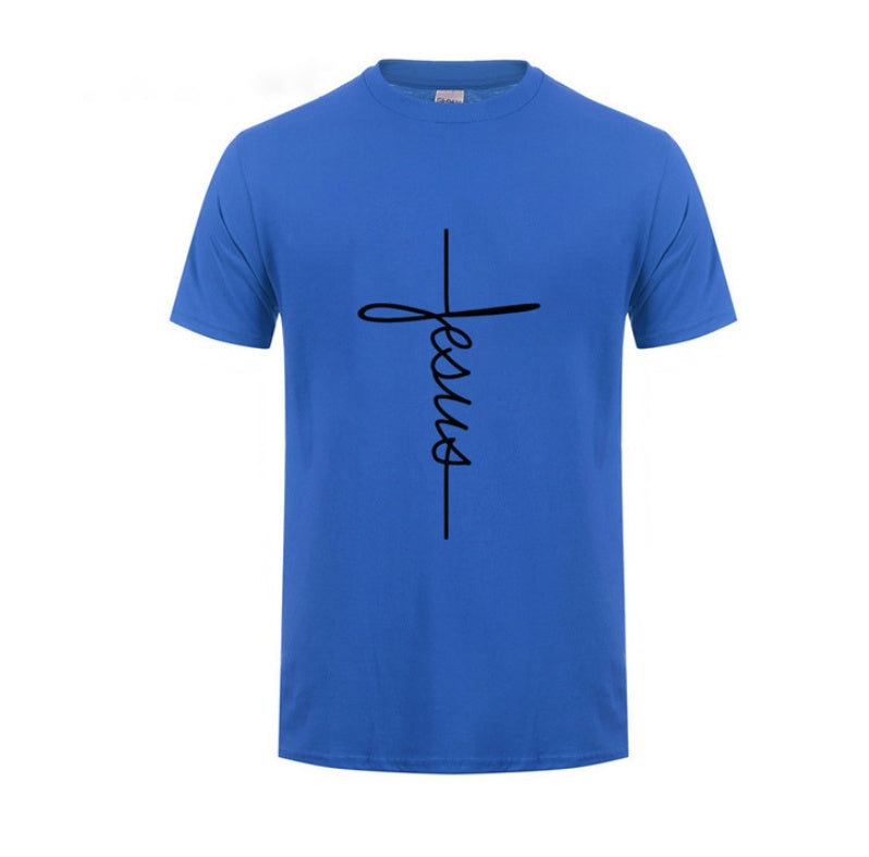 Jesus Cross T-shirts Men, Women, English, Digital Letters, Street Short Sleeve