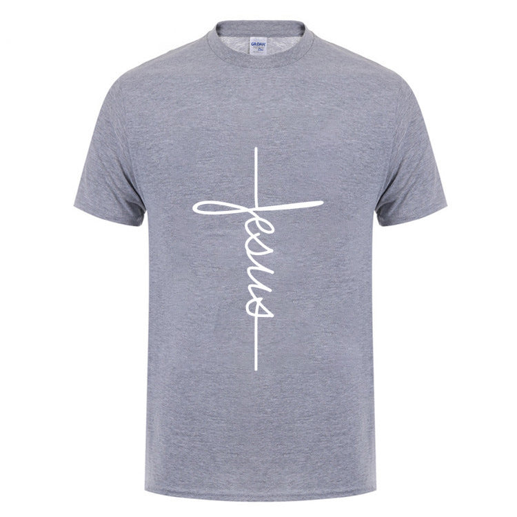 Jesus Cross T-shirts Men, Women, English, Digital Letters, Street Short Sleeve