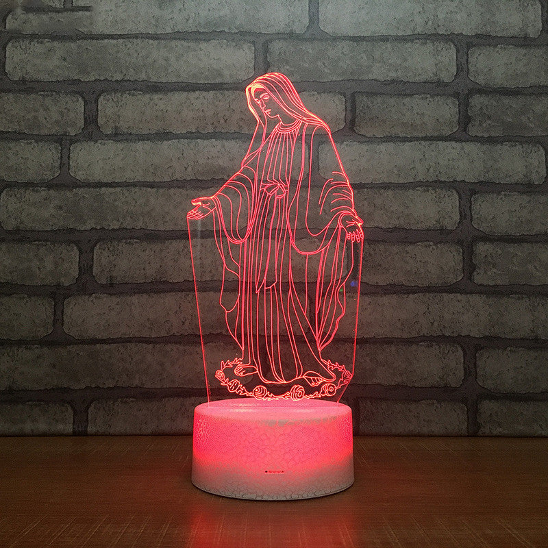 Mary Bible Cross 3D Night Light – Christian Acrylic Table Lamp with Touch & Remote Control