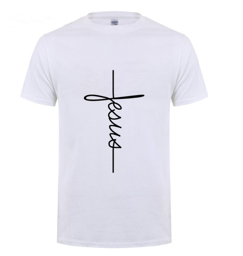 Jesus Cross T-shirts Men, Women, English, Digital Letters, Street Short Sleeve