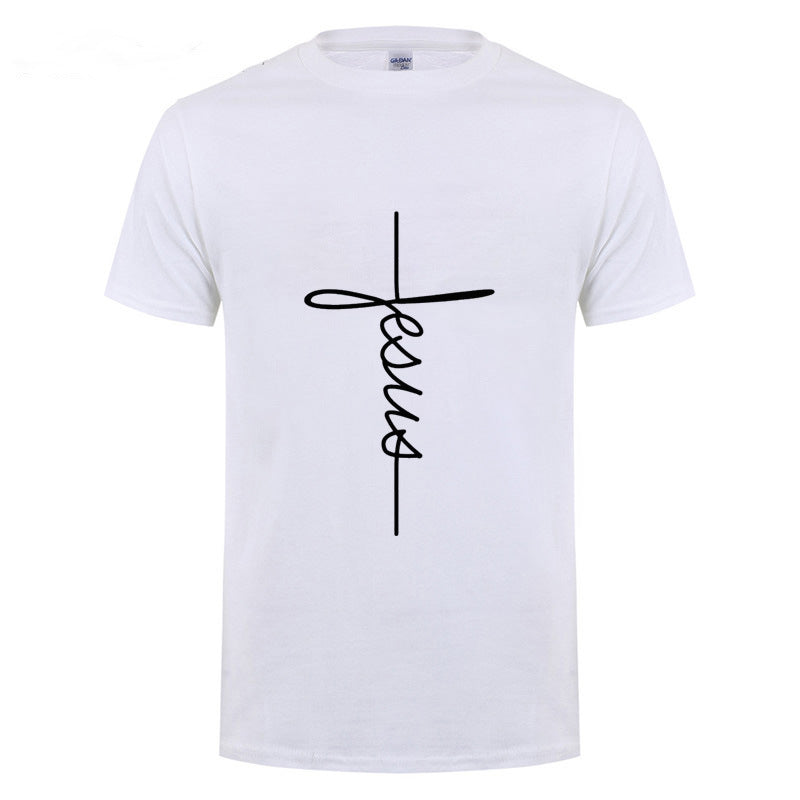 Jesus Cross T-shirts Men, Women, English, Digital Letters, Street Short Sleeve
