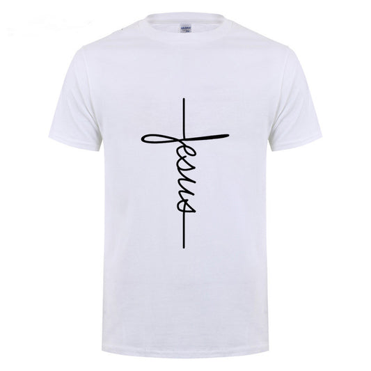 Jesus Cross T-shirts Men, Women, English, Digital Letters, Street Short Sleeve