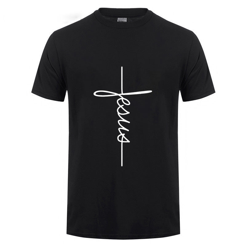 Jesus Cross T-shirts Men, Women, English, Digital Letters, Street Short Sleeve