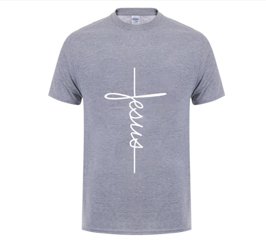 Jesus Cross T-shirts Men, Women, English, Digital Letters, Street Short Sleeve