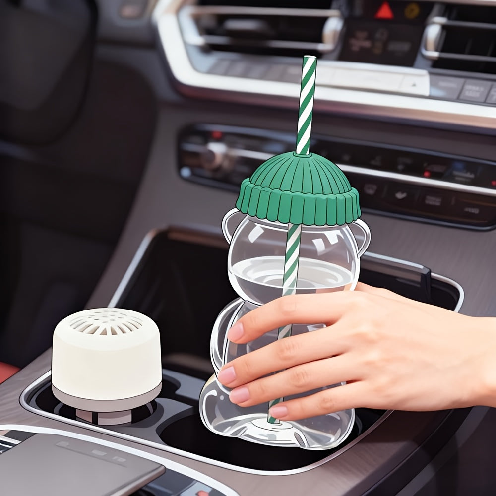 Mini Bear Glass Cup with Green Hat Lid & Straw – Cute Transparent Bear Cup for Drinks, Gifts & Office Use