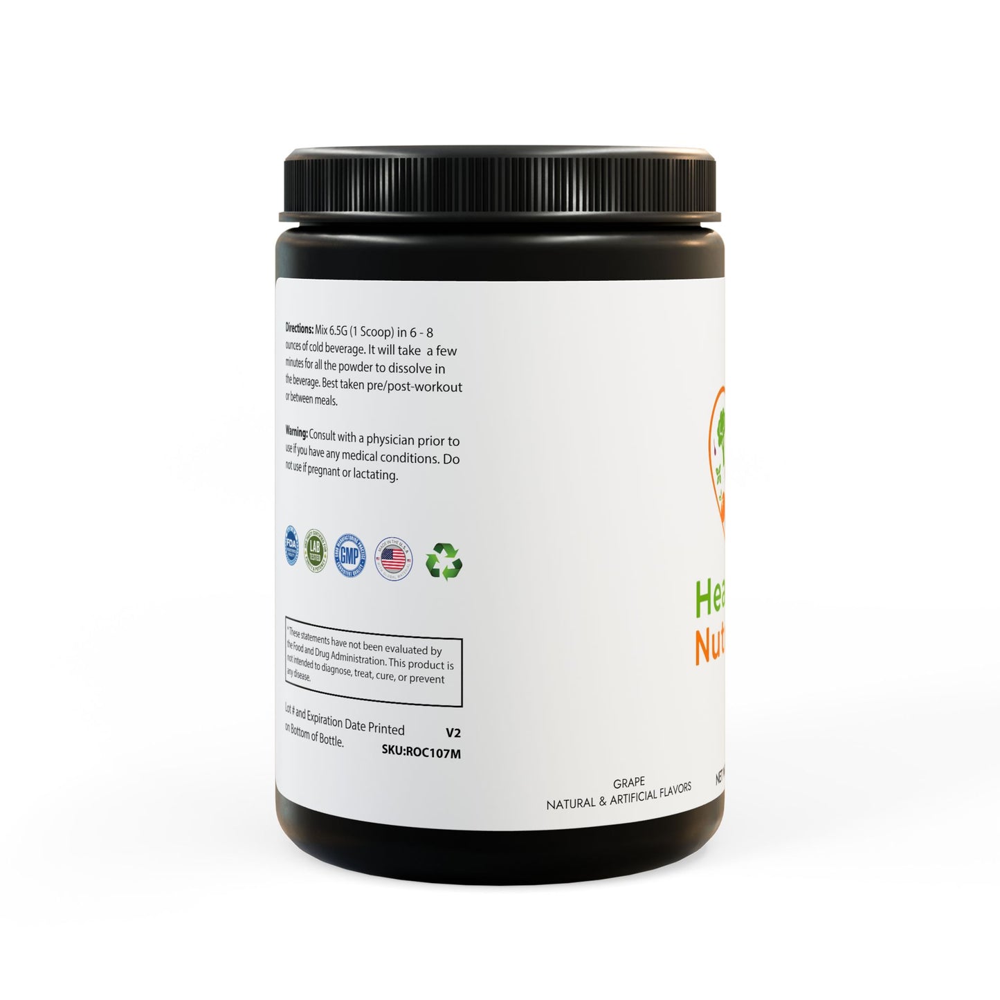 Heavenly Nutrition BCAA Supplement, Grape (325g, 11.46oz, 50 servings)