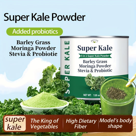 Super Kale Powder 5-in-1 – 7.05oz (200g), With Probiotics, Kale, Argan Leaf, Rice & Maltodextrin – For Smoothies & Beverages