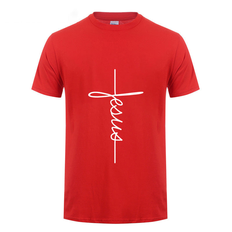 Jesus Cross T-shirts Men, Women, English, Digital Letters, Street Short Sleeve