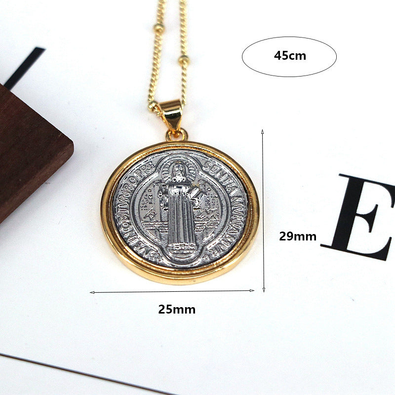 ST BENEDICT CROSS MEDAL American Fashion Design Retro Round Jesus Bead Necklace