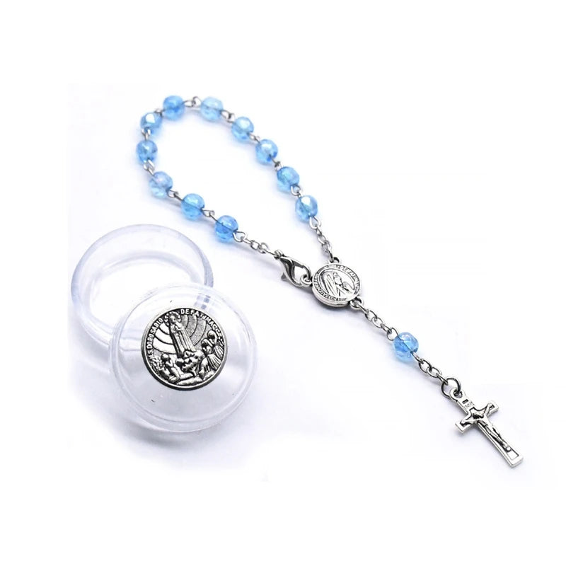 Rosary Bracelet with Fatima Crystal & Jesus Cross – Religious Jewelry for Men & Women, Eight Colors, Gift Box Included
