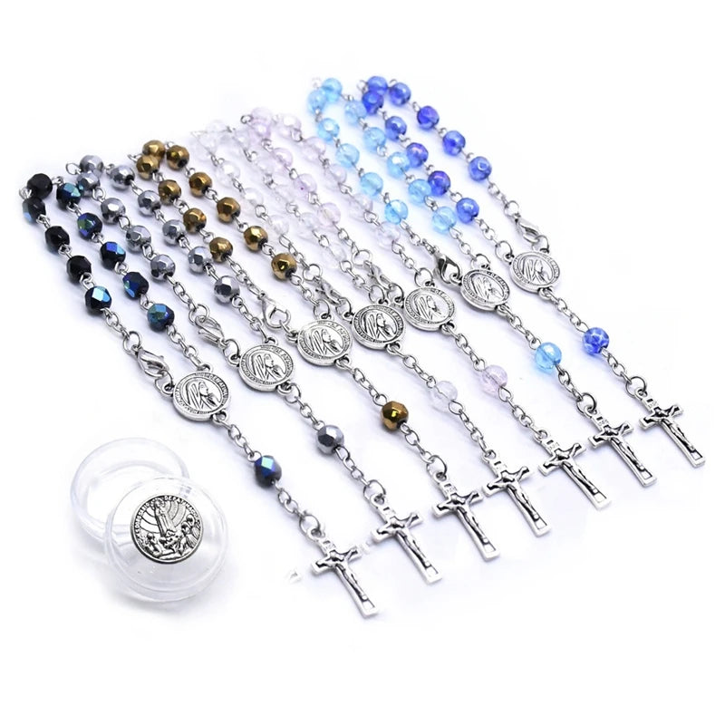 Rosary Bracelet with Fatima Crystal & Jesus Cross – Religious Jewelry for Men & Women, Eight Colors, Gift Box Included