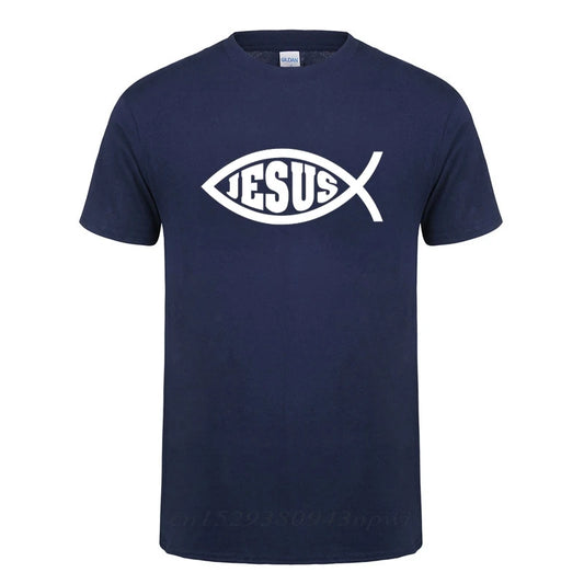 Unisex Christian T-Shirt – “Jesus Fish” Faith Graphic Tee, Short Sleeve Cotton Crewneck