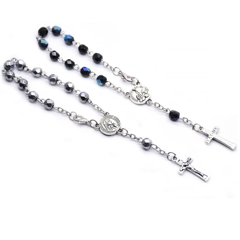 Rosary Bracelet with Fatima Crystal & Jesus Cross – Religious Jewelry for Men & Women, Eight Colors, Gift Box Included