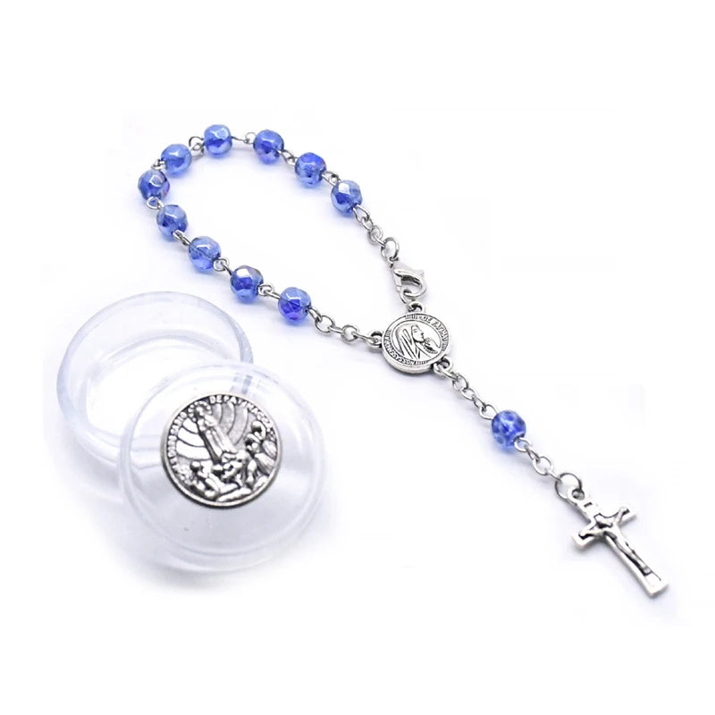 Rosary Bracelet with Fatima Crystal & Jesus Cross – Religious Jewelry for Men & Women, Eight Colors, Gift Box Included