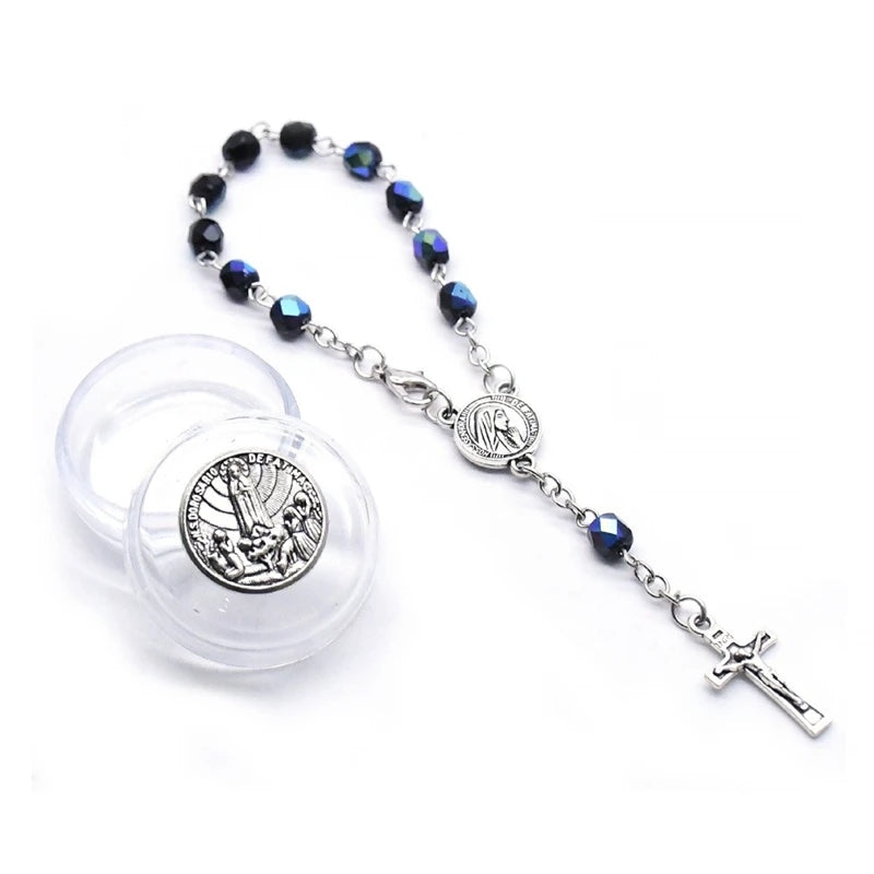 Rosary Bracelet with Fatima Crystal & Jesus Cross – Religious Jewelry for Men & Women, Eight Colors, Gift Box Included