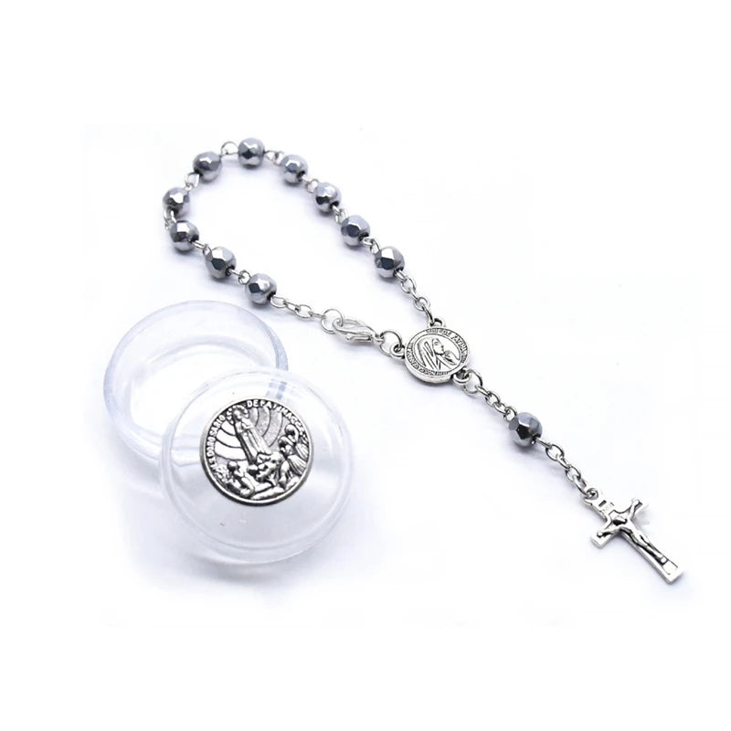 Rosary Bracelet with Fatima Crystal & Jesus Cross – Religious Jewelry for Men & Women, Eight Colors, Gift Box Included