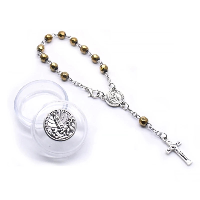 Rosary Bracelet with Fatima Crystal & Jesus Cross – Religious Jewelry for Men & Women, Eight Colors, Gift Box Included