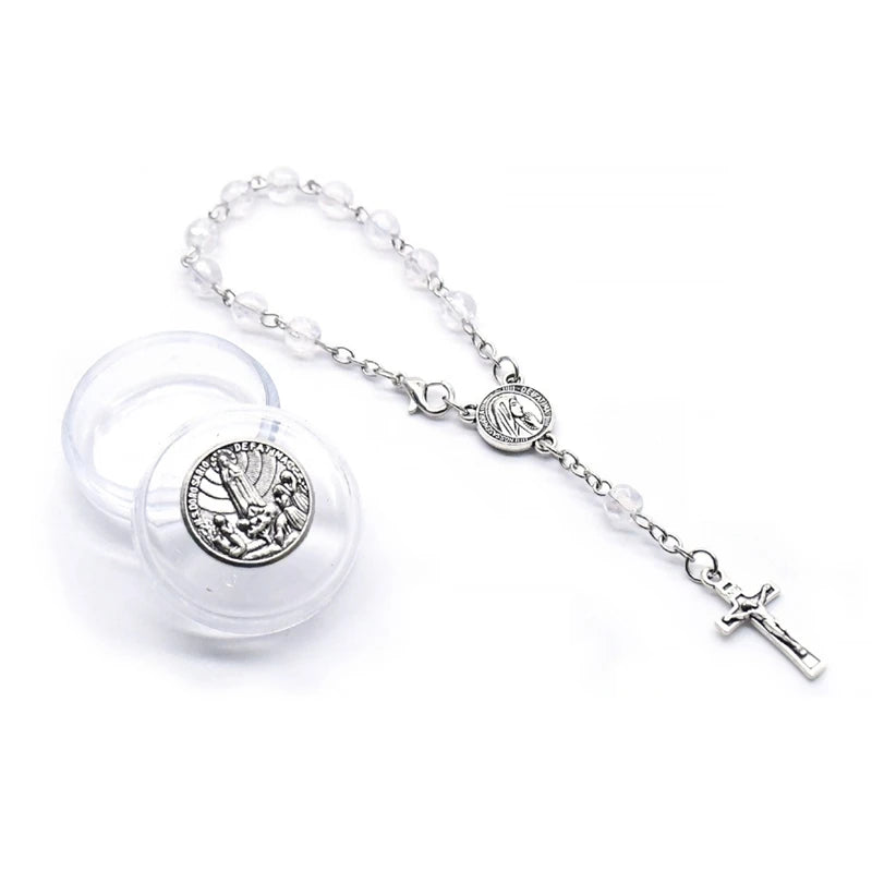 Rosary Bracelet with Fatima Crystal & Jesus Cross – Religious Jewelry for Men & Women, Eight Colors, Gift Box Included