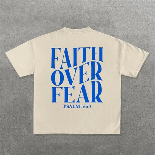 FAITH OVER FEAR Or Jesus Is King Pattern Oversized T-Shirt Men