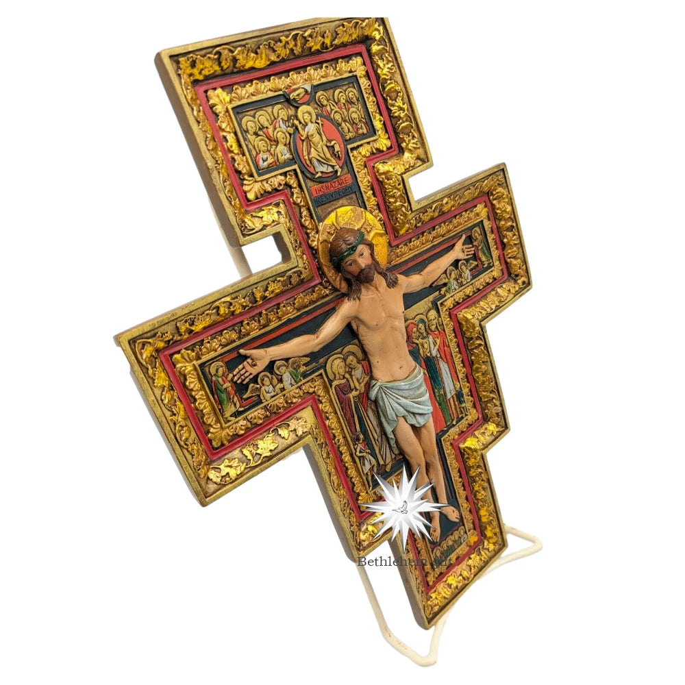 San Damiano Cross Resin Wall Hanging – Catholic Prayer Icon for Home Decor, 26.5cm