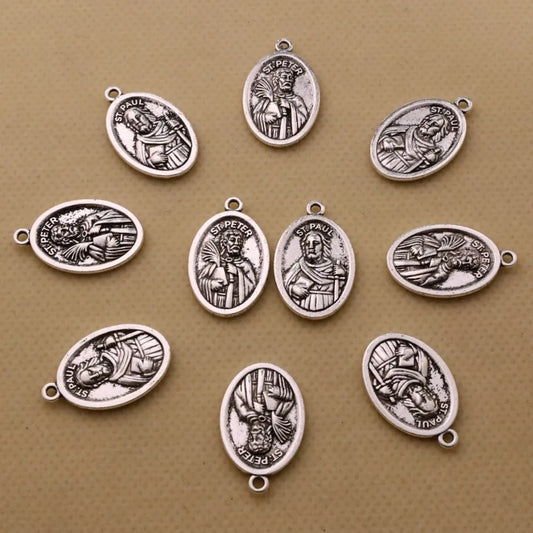 20pcs Saint Peter and Saint Paul Catholic Medals – Oval Religious Charms for DIY Jewelry and Rosaries