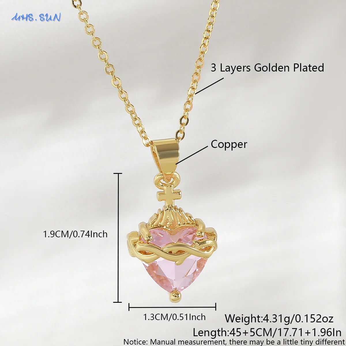 Sacred Heart of Jesus Cross Pendant Necklace with Cubic Zirconia