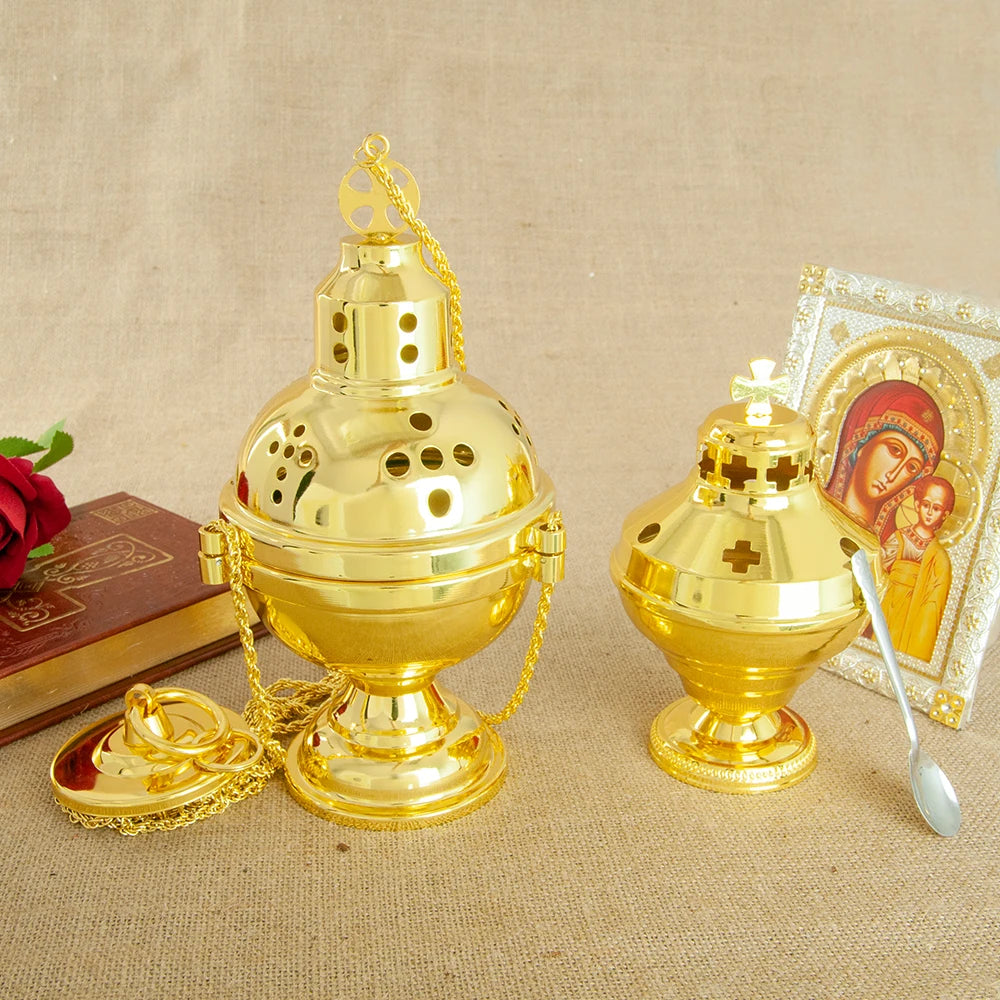 High-Polish Hanging Metal Incense Burner – Gold-Tone Decorative Aroma Holder for Home or Office