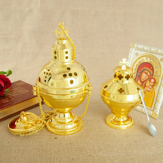 High-Polish Hanging Metal Incense Burner – Gold-Tone Decorative Aroma Holder for Home or Office