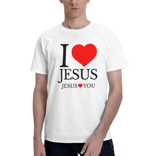 "I LOVE JESUS" Christian Printed Men’s Summer O-Neck T-Shirt – Breathable Cotton Oversized Casual Tee