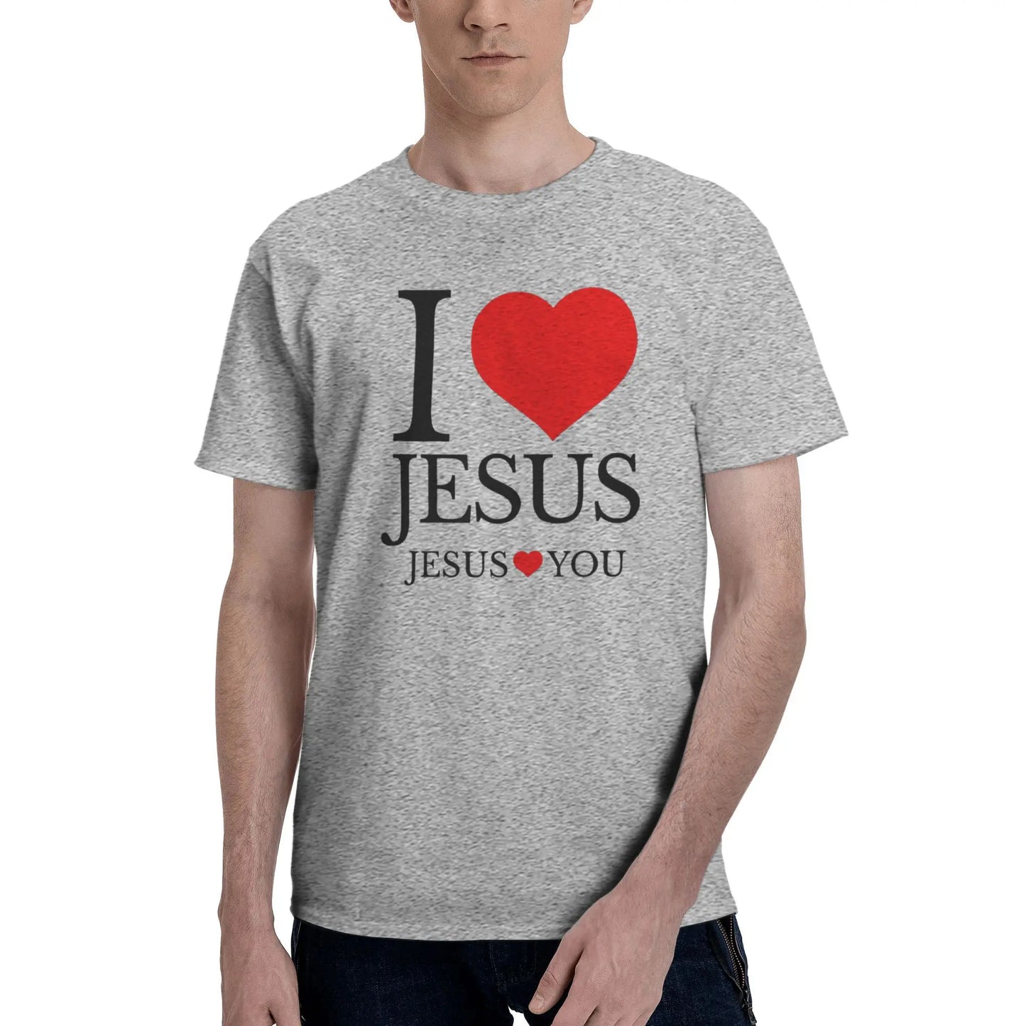 "I LOVE JESUS" Christian Printed Men’s Summer O-Neck T-Shirt – Breathable Cotton Oversized Casual Tee