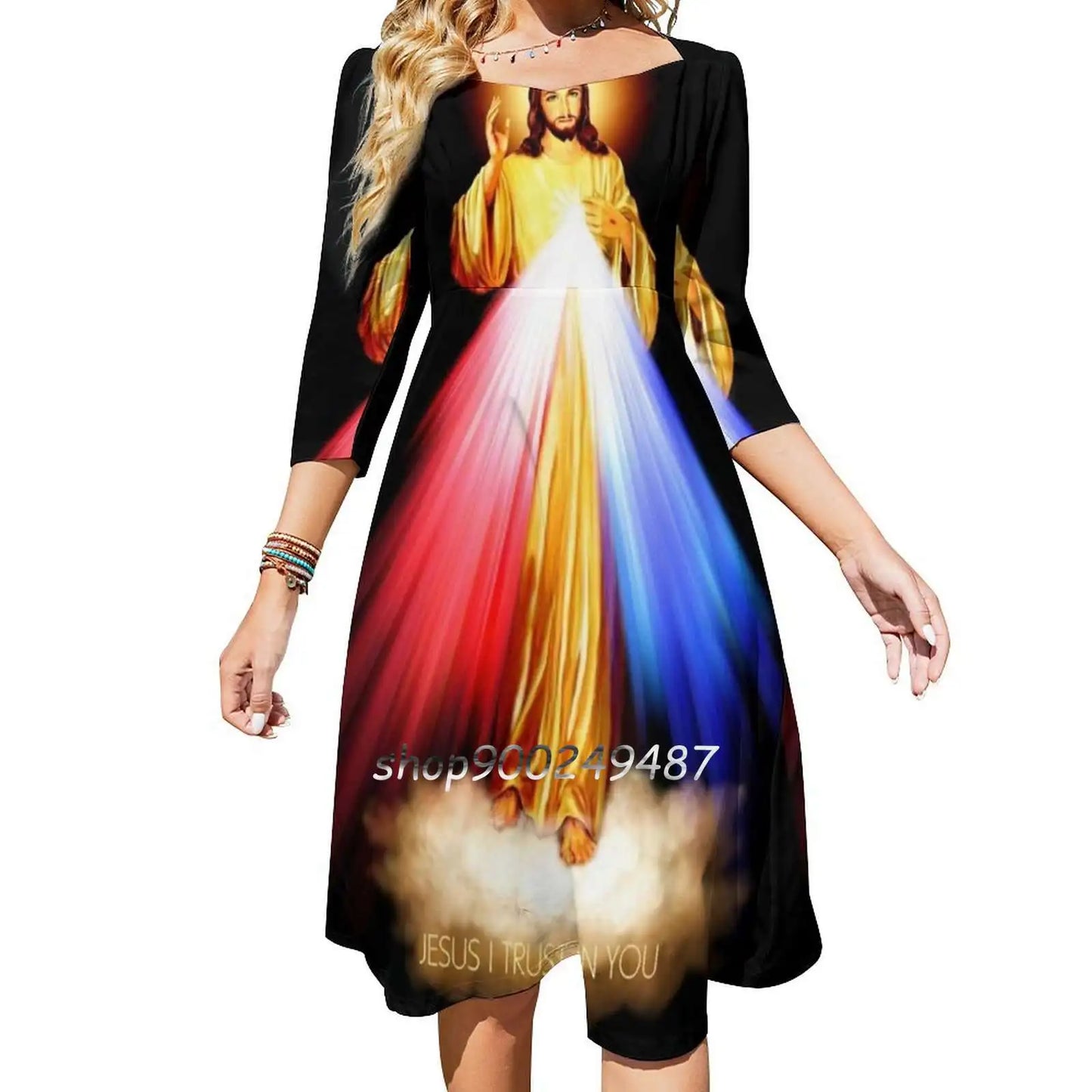 Divine Mercy “Jesus I Trust In You” Korean Kawaii Square Collar Dress