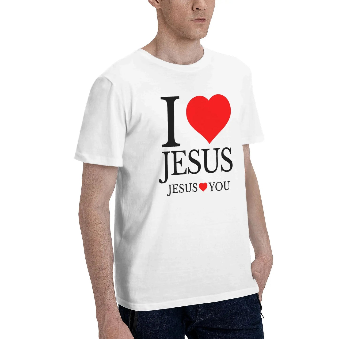 "I LOVE JESUS" Christian Printed Men’s Summer O-Neck T-Shirt – Breathable Cotton Oversized Casual Tee