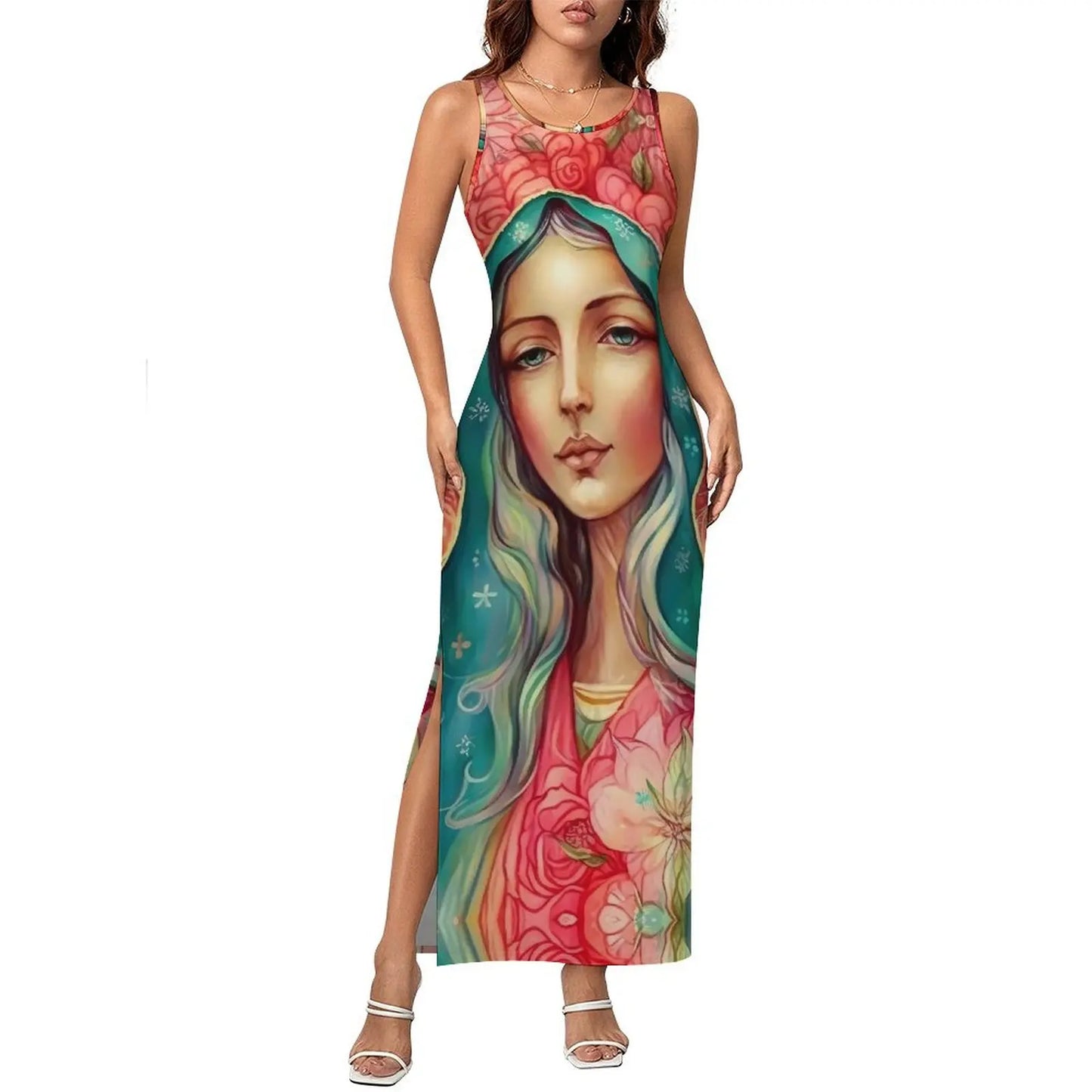 Virgin Mary Catholic Christian Sleeveless Bodycon Maxi Dress