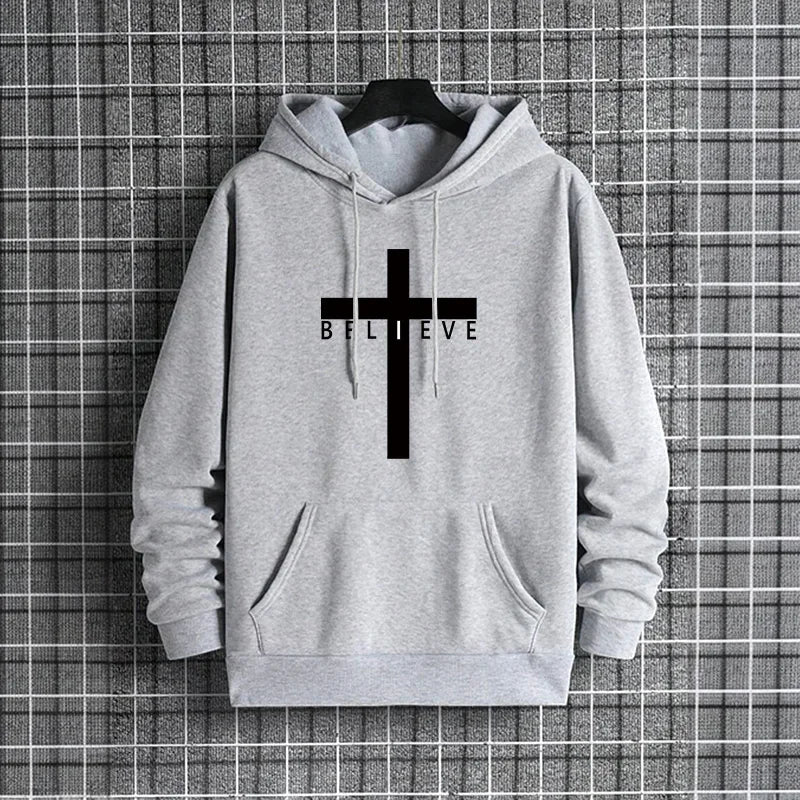 Jesus Cross Printed Hoodie for Men - Urban Casual Streetwear Sweatshirt