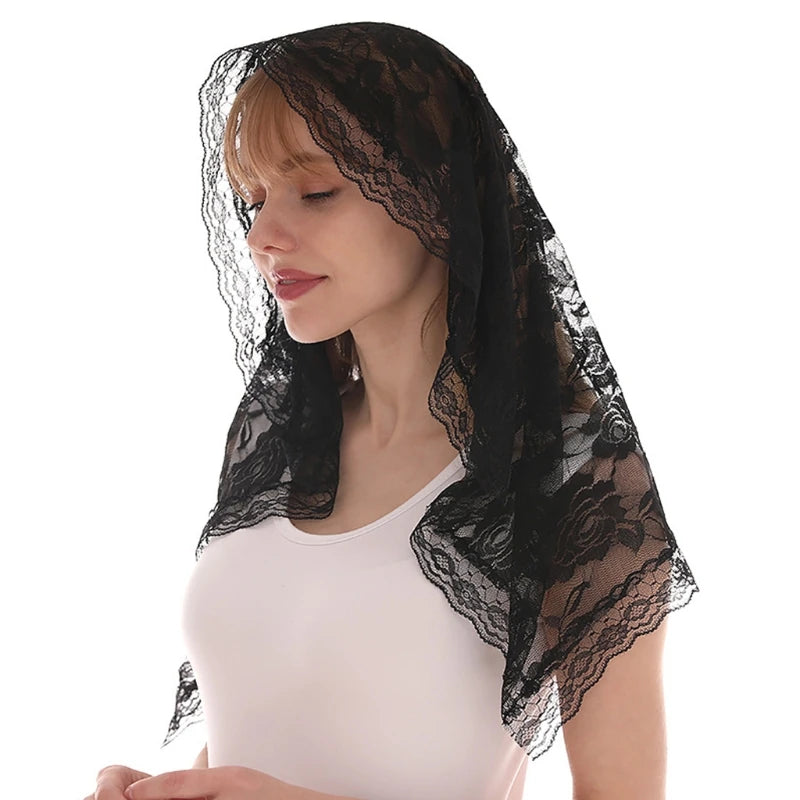 Lace Mantilla Veil Soft and Comfortable 2 Colors Black and White Spanish Style Rose Lace Veil for Head Covering D Shape