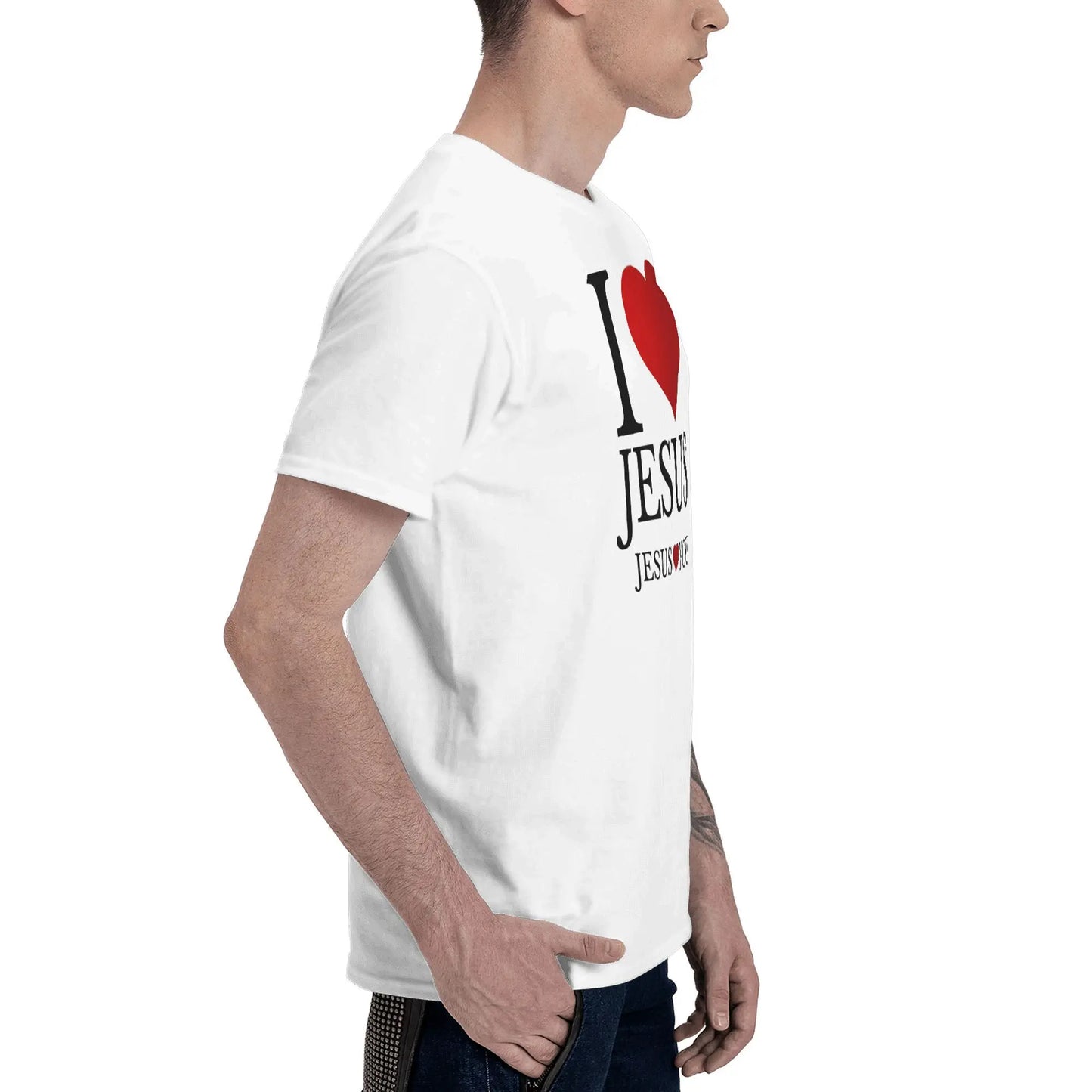 "I LOVE JESUS" Christian Printed Men’s Summer O-Neck T-Shirt – Breathable Cotton Oversized Casual Tee