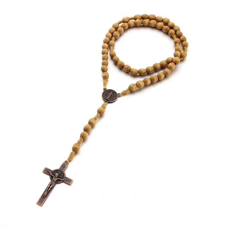 Handmade Wooden Rosary Necklace with Cross Pendant – Catholic Religious Gift for Men & Women, Prayer Necklace