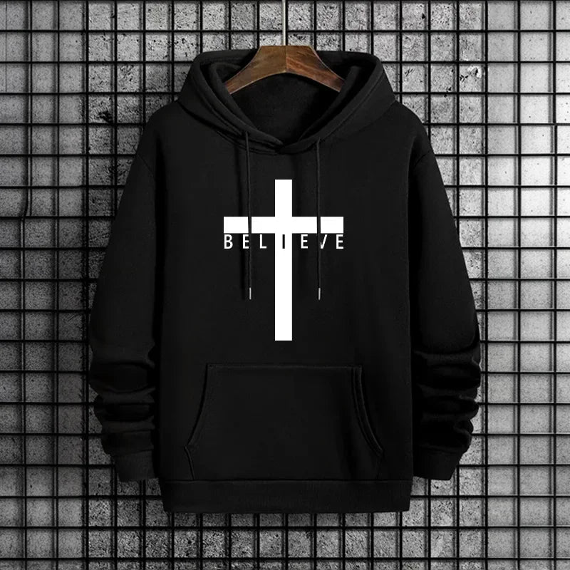 Jesus Cross Printed Hoodie for Men - Urban Casual Streetwear Sweatshirt