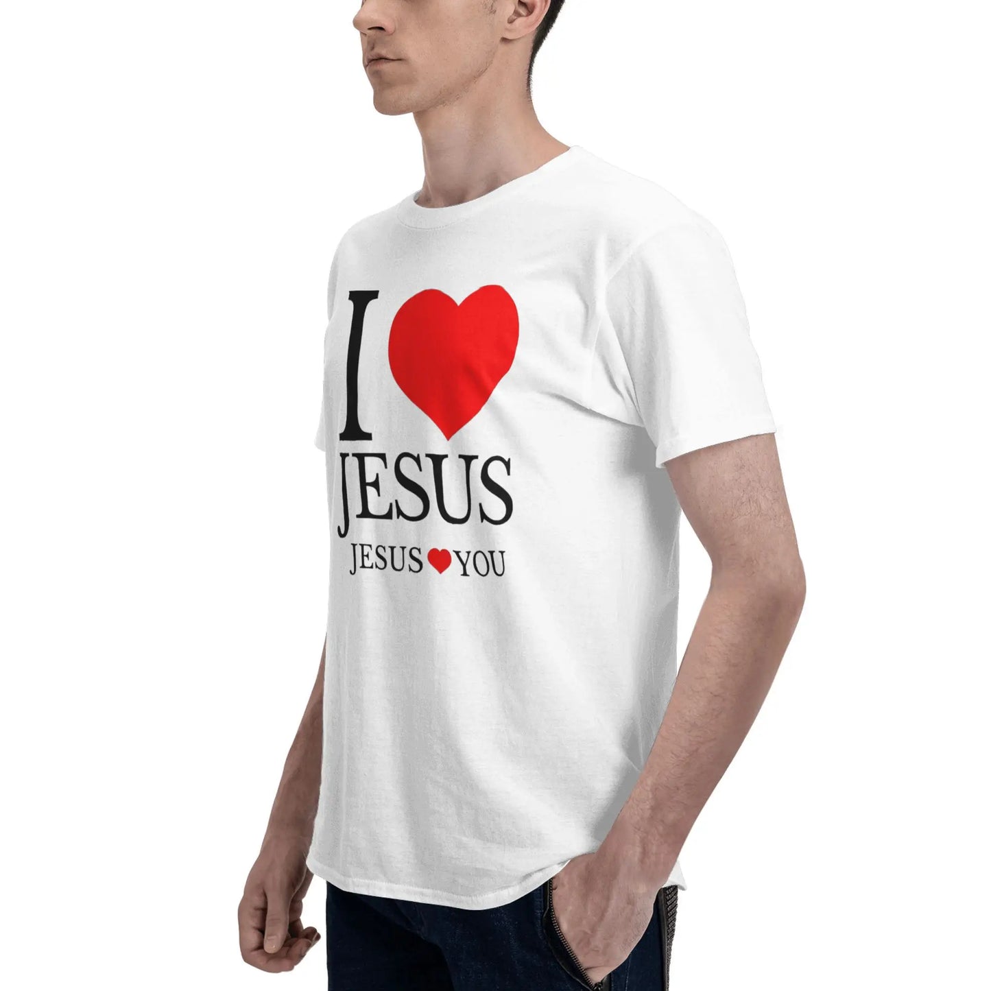 "I LOVE JESUS" Christian Printed Men’s Summer O-Neck T-Shirt – Breathable Cotton Oversized Casual Tee