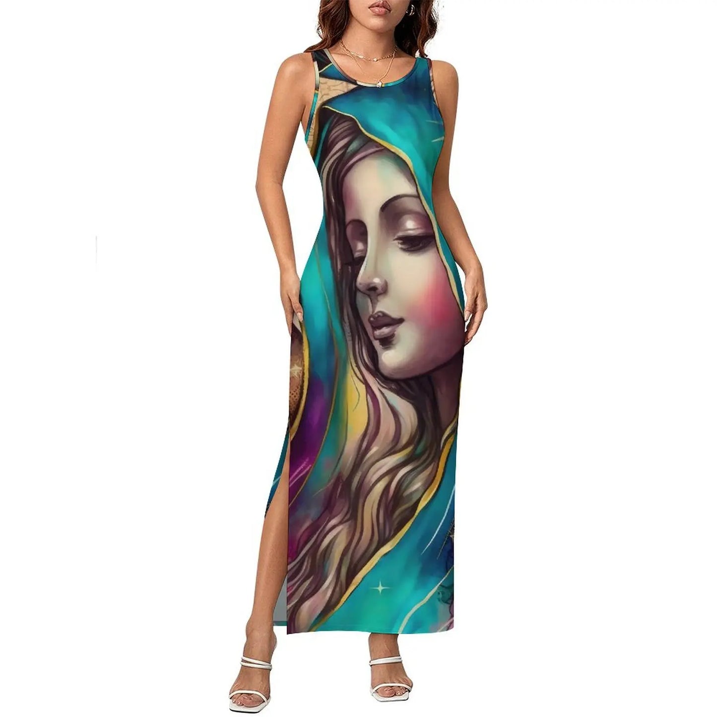 Virgin Mary Catholic Christian Sleeveless Bodycon Maxi Dress
