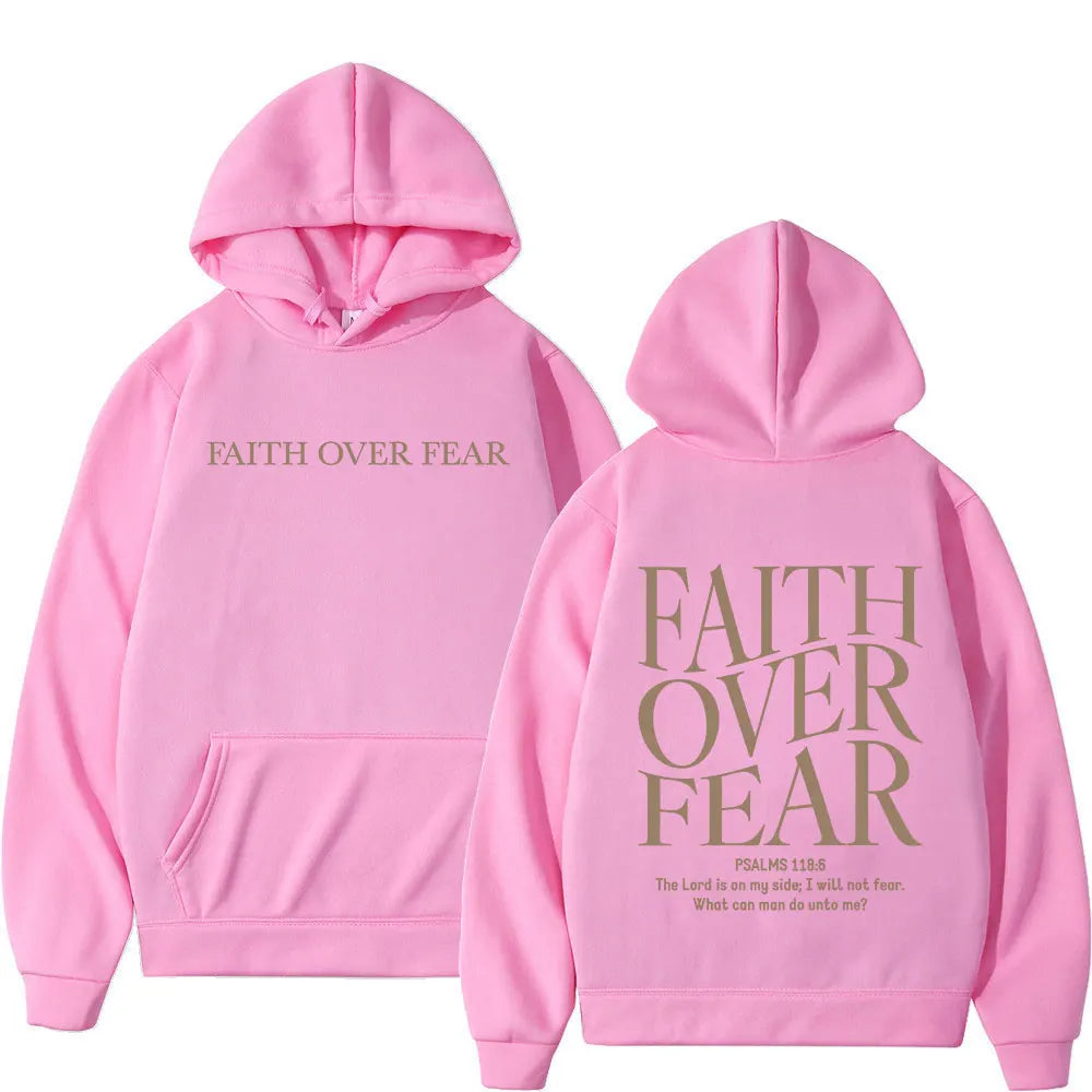 Faith Over Fear Christian Hoodie – Jesus Bible Verse Graphic, Oversized Fleece Sweatshirt for Men & Women