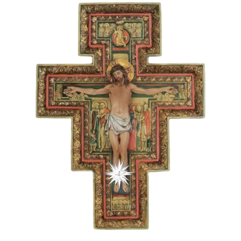 San Damiano Cross Resin Wall Hanging – Catholic Prayer Icon for Home Decor, 26.5cm