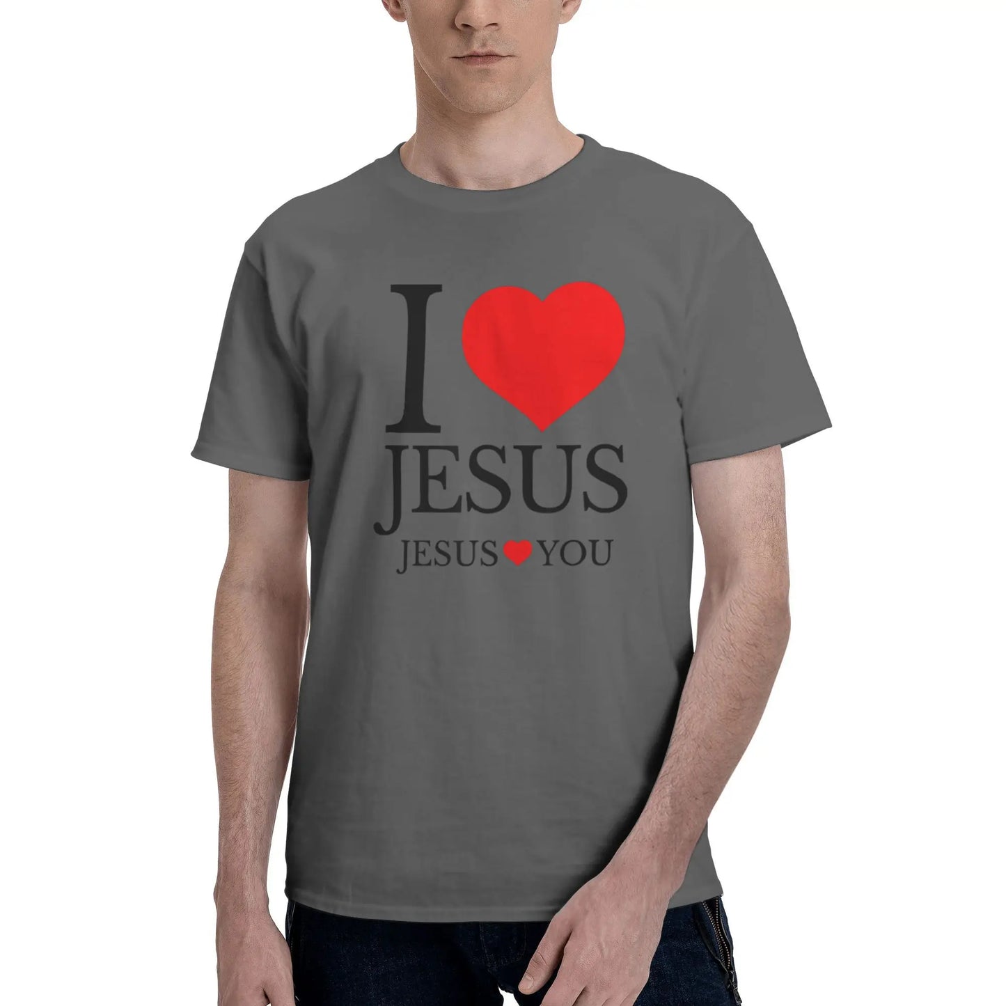 "I LOVE JESUS" Christian Printed Men’s Summer O-Neck T-Shirt – Breathable Cotton Oversized Casual Tee
