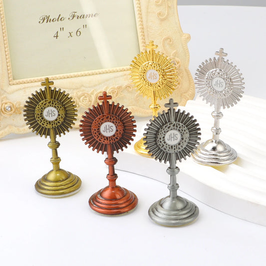 Mini Catholic JHS Metal Ornament – Decorative Religious Charm for Car, Home & Office