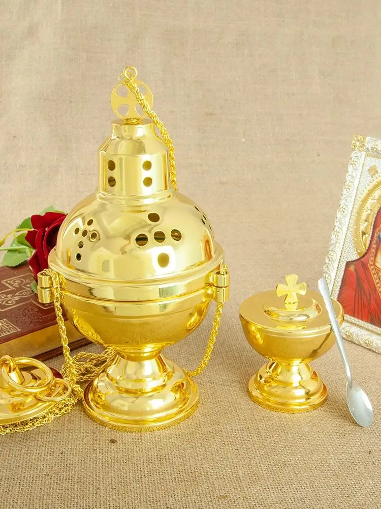 High-Polish Hanging Metal Incense Burner – Gold-Tone Decorative Aroma Holder for Home or Office