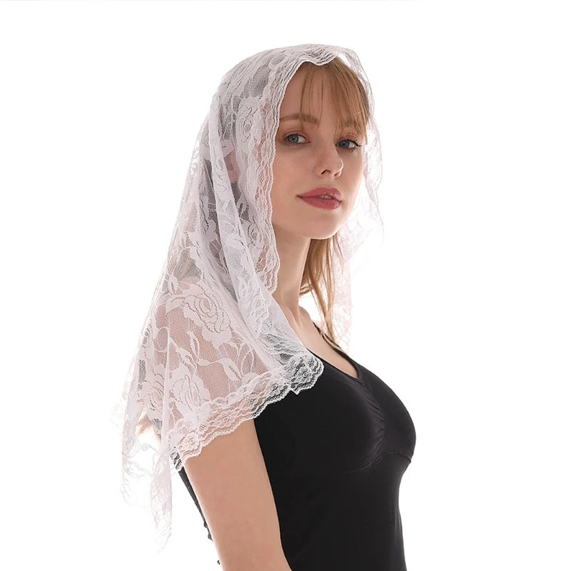 Lace Mantilla Veil Soft and Comfortable 2 Colors Black and White Spanish Style Rose Lace Veil for Head Covering D Shape
