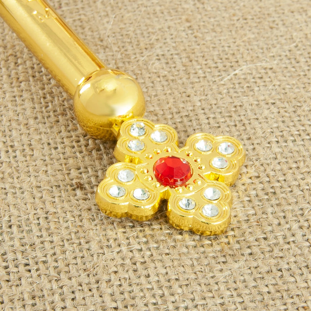 Gold-Tone Metal Cross Figurine with Crystal Accents – Decorative Table Sculpture (Orthodox-Inspired)