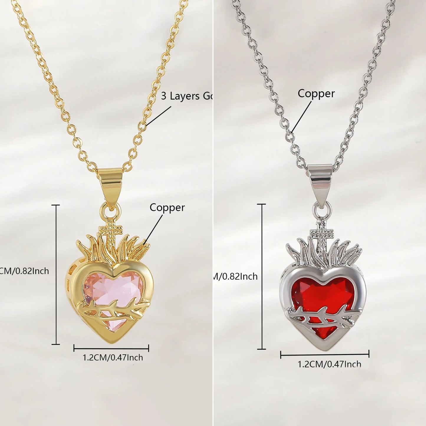 Sacred Heart of Jesus Cross Pendant Necklace with Cubic Zirconia