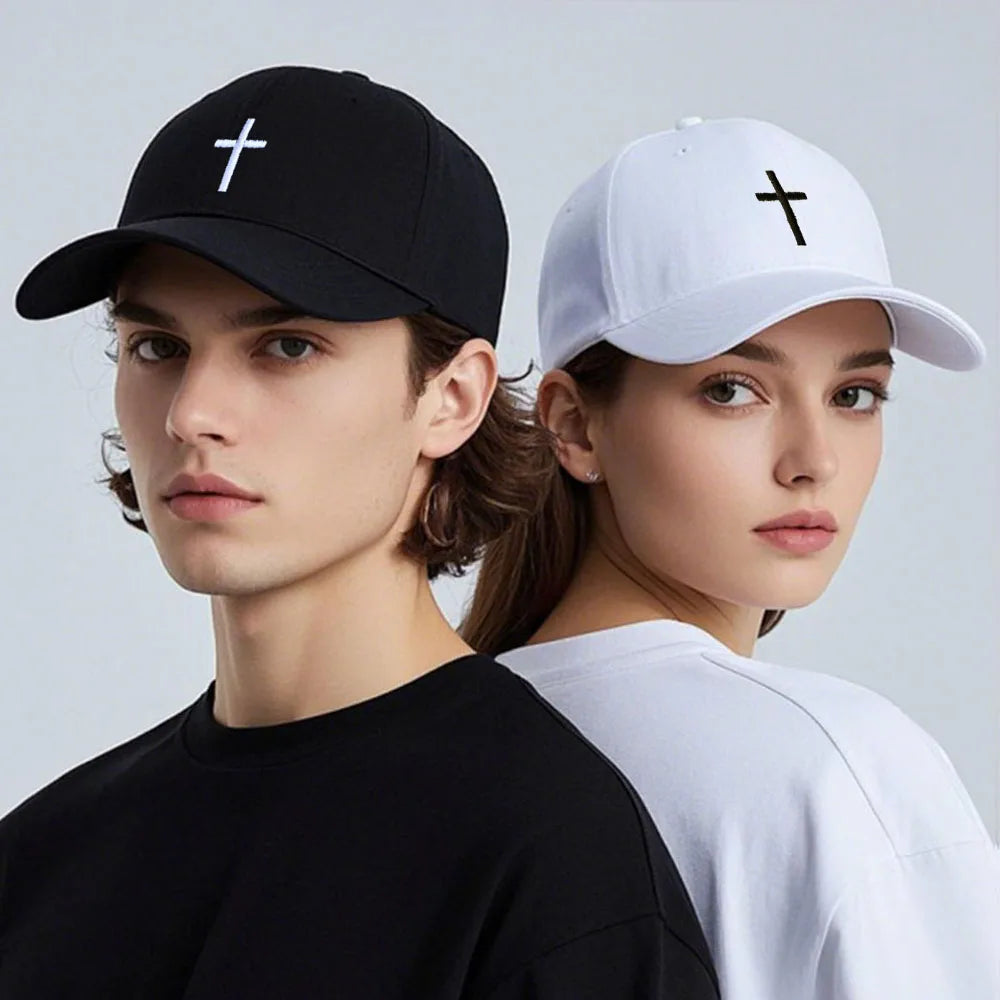 Cotton Baseball Cap for Men & Women - Unisex Cross Embroidery Dad Hat, Sun Protection, Adjustable Outdoor Sports Cap